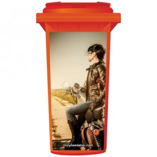 Biker Chick On A Motorbike Wheelie Bin Sticker Panel